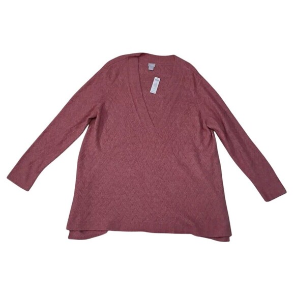 NWT Chico's Herringbone Textured V-Neck Sweater Roseberry Pink Soft Womens 4 XXL - Picture 1 of 7